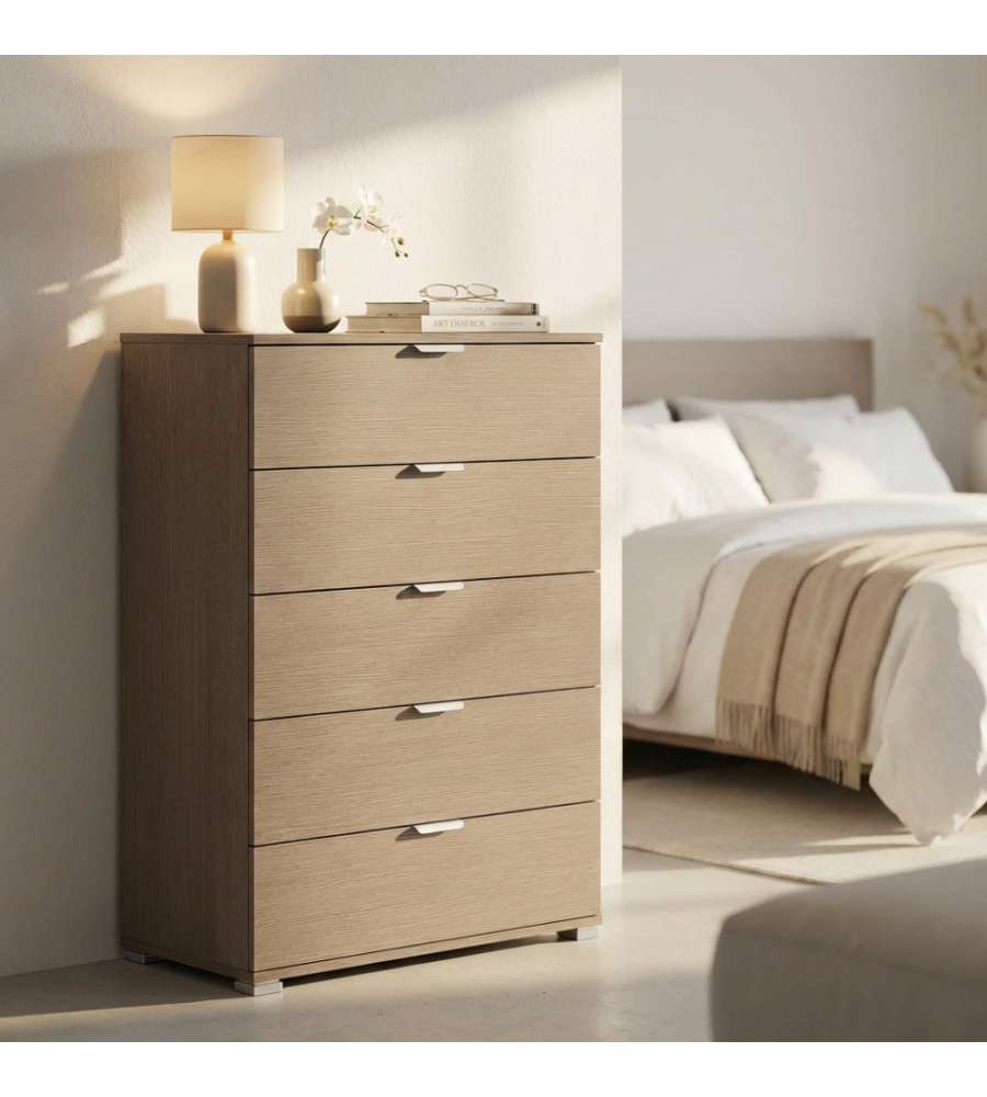 Cosma Cassettiera 5 Cassetti Rovere Grigio 75x38x103 cm Moderna