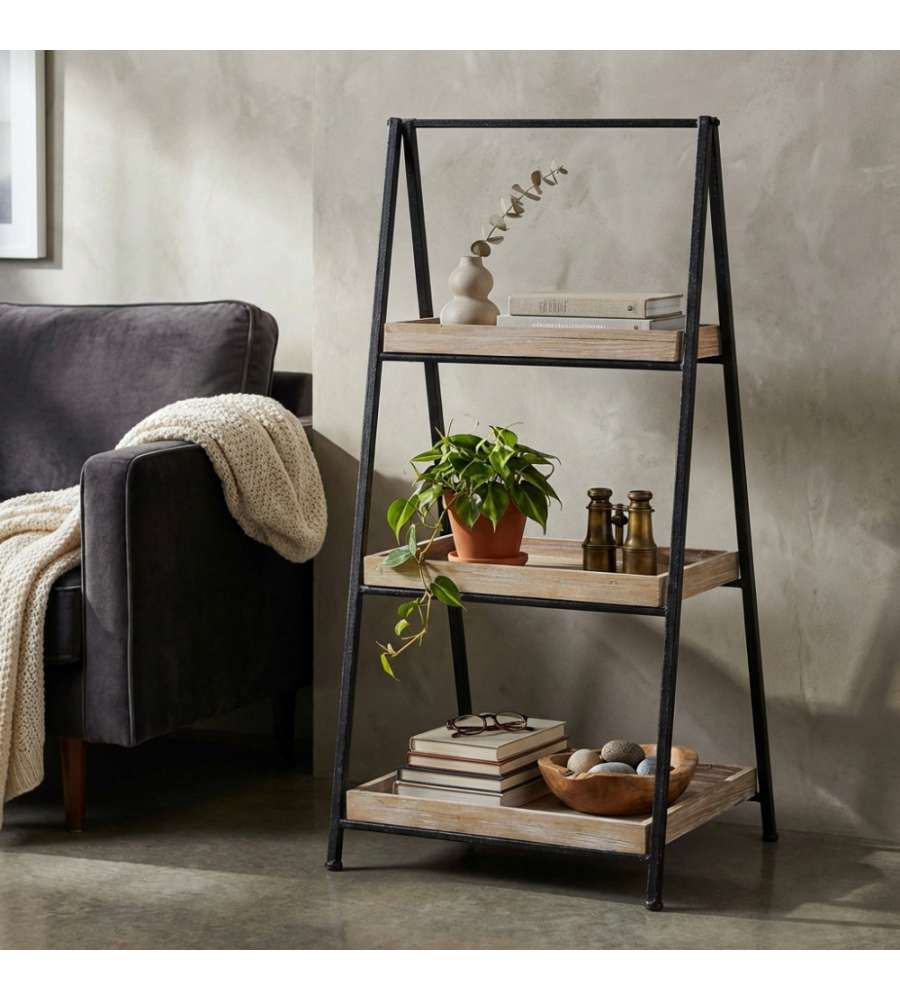 Cosma Mobile Braiden in Legno e Metallo 3 Ripiani Nero 52x41x99,5 cm
