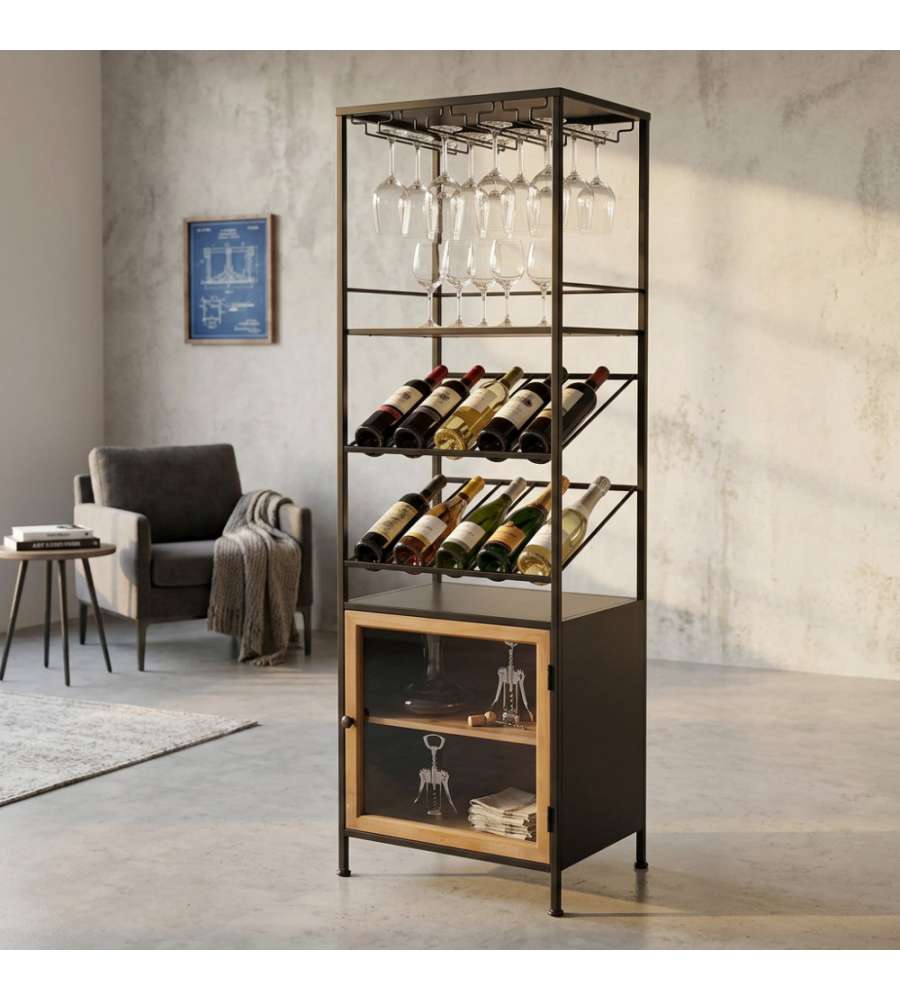 Cosma Mobile Vetrinetta Antracite con Portabottiglie 51.5x41x165.5 cm