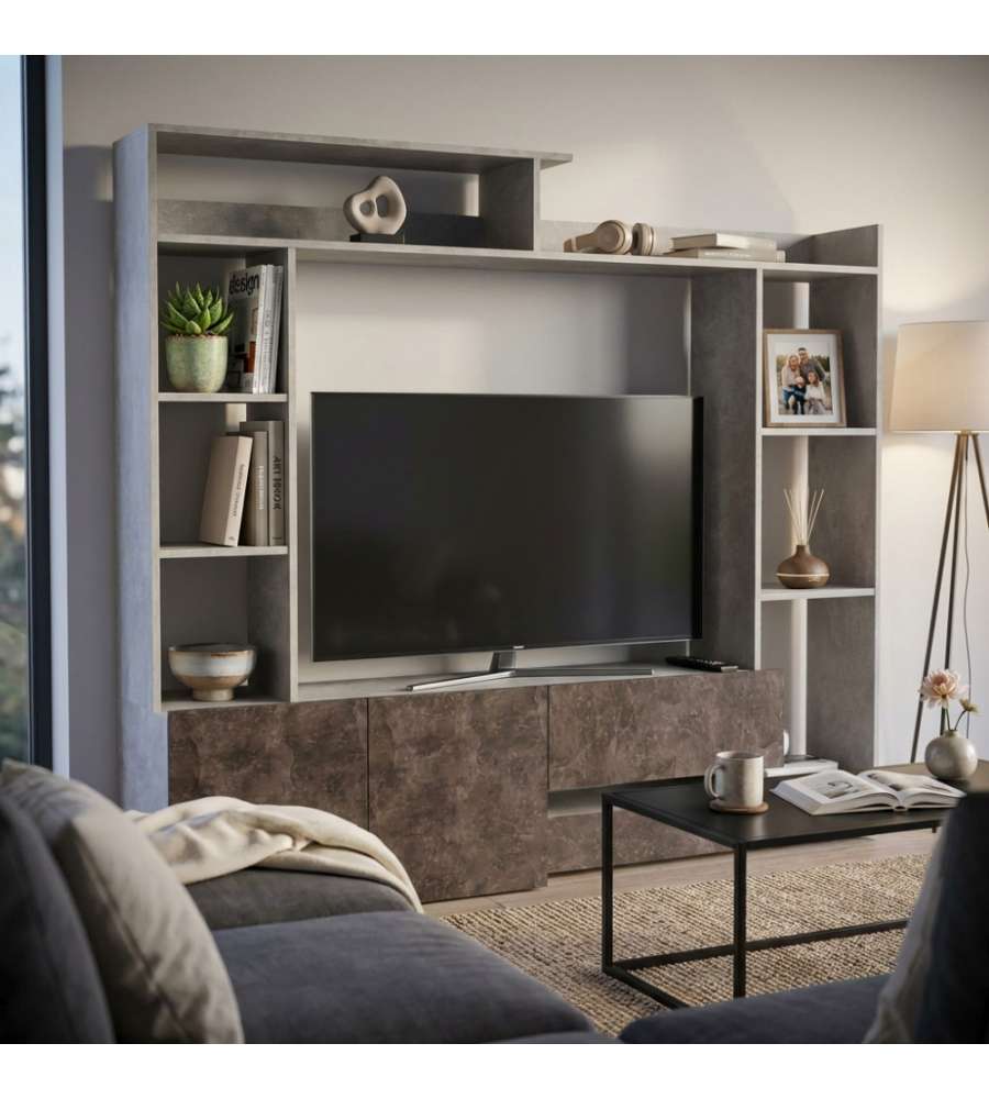Cosma Parete Attrezzata Soggiorno Grigio Cemento 180x42x165 cm Moderna