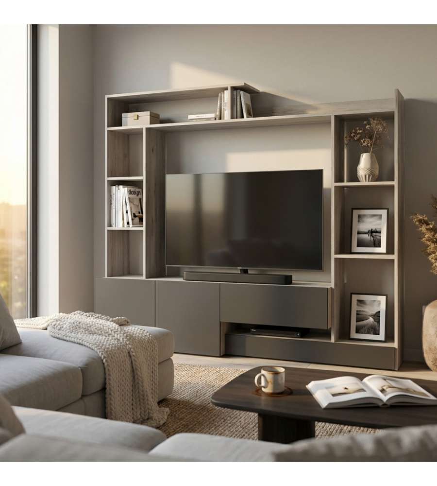 Cosma Parete Soggiorno Entry Antracite e Olmo 180x42x165 cm Moderna