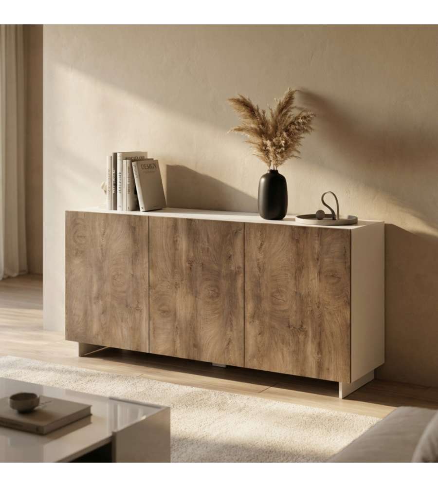 Cosma Credenza Moderna Bianco e Rovere Chiaro 150x41,5x76 cm 3 Ante
