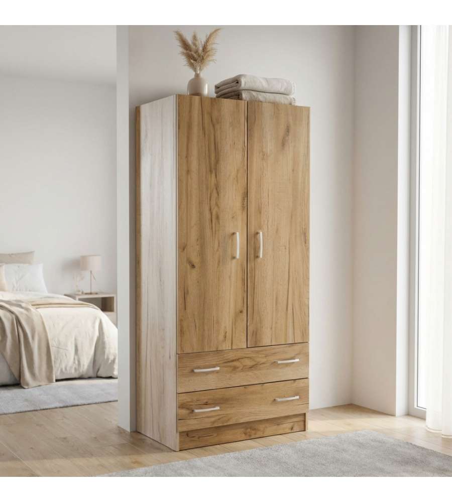 Cosma Armadio 2 Ante e 2 Cassetti Olmo 80x52x180 Moderno e Multifunzionale