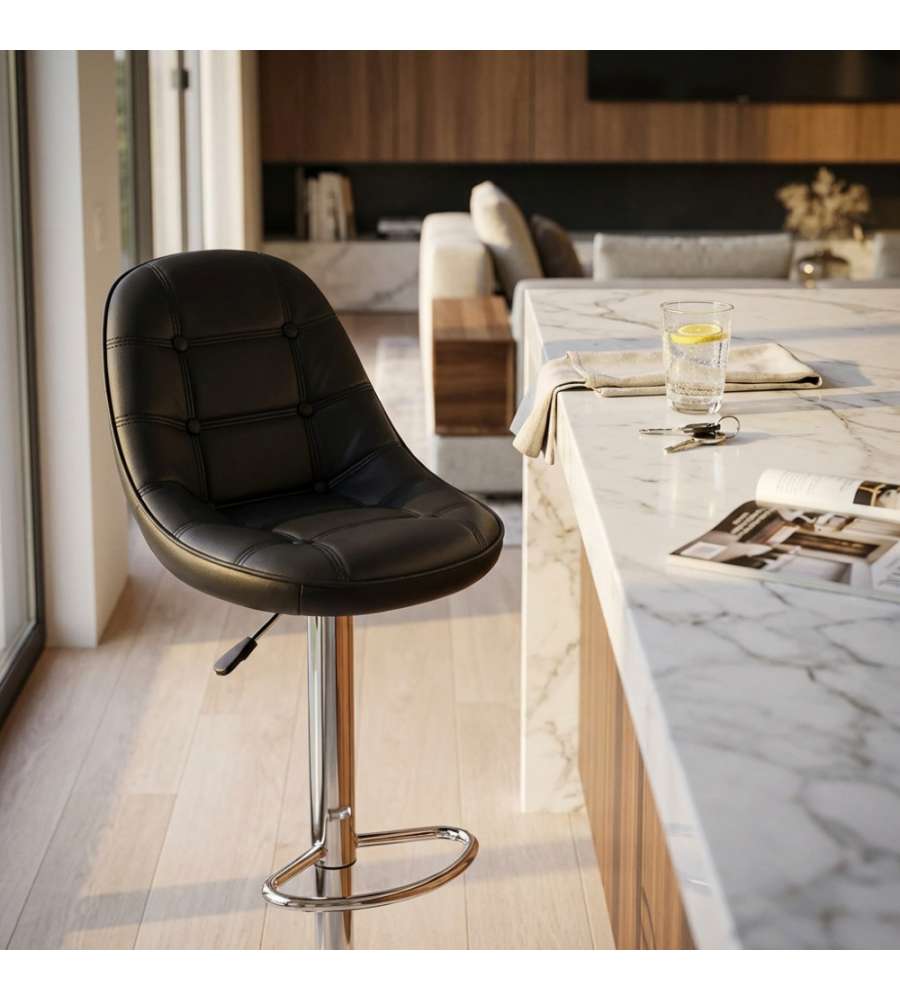 Cosma Sgabello Flynn Nero in Ecopelle 59x55x95/116 cm Metallo Moderno