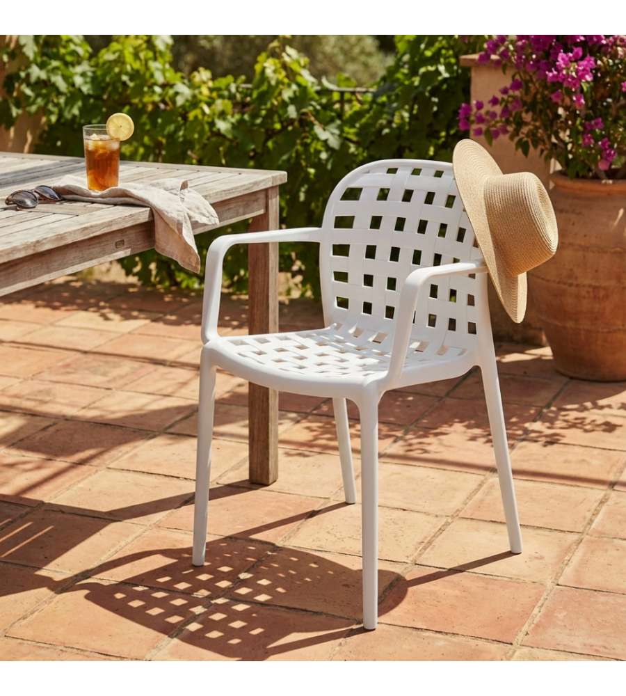 Cosma Poltrona Impilabile Bianco 58x57.5x82.5cm per Esterni e Giardino