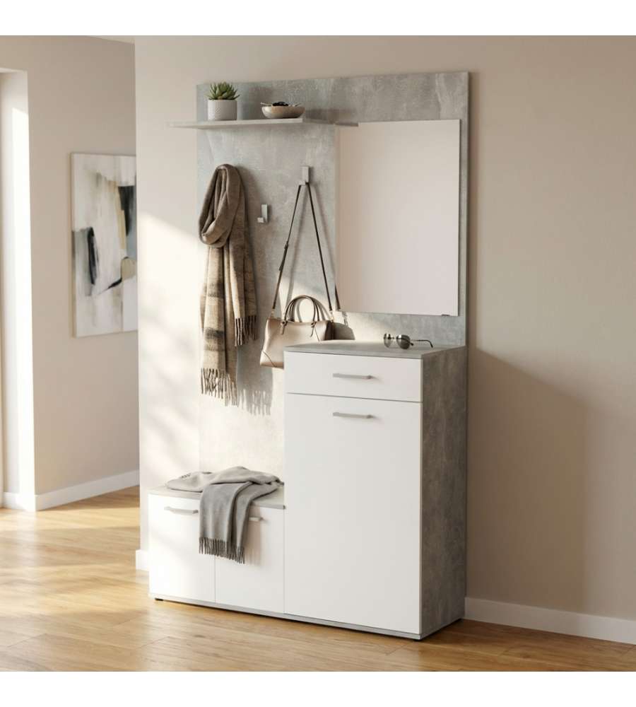 Cosma Mobile Ingresso Bianco con Scarpiera e Specchio 115x35x197 cm