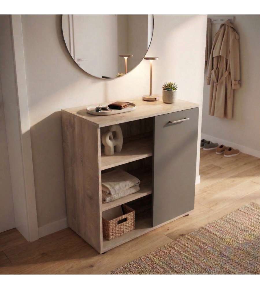 Cosma Mobile da Ingresso 1 Anta 3 Mensole Marrone Antracite 68x35x87 cm