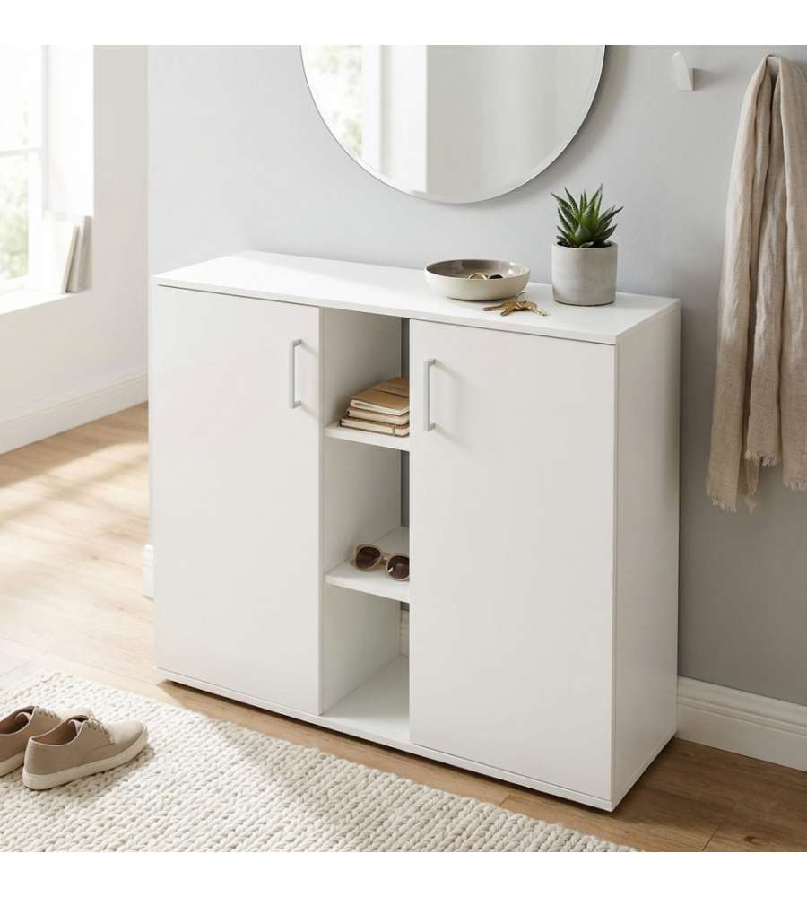 Cosma Mobiletto Ingresso 2 Ante 3 Mensole Bianco 102x35x87 cm