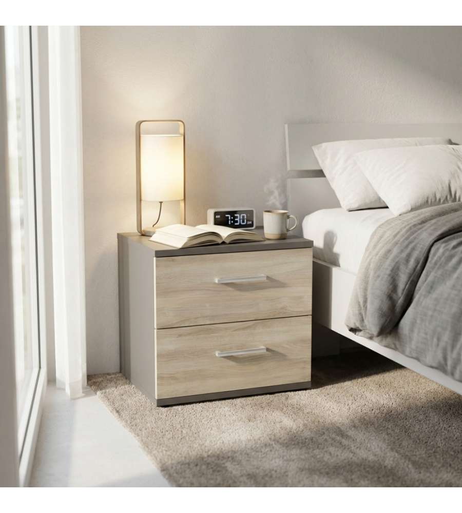 Cosma Comodino Ares Grigio e Olmo - 2 cassetti - 44,4x33x40 cm
