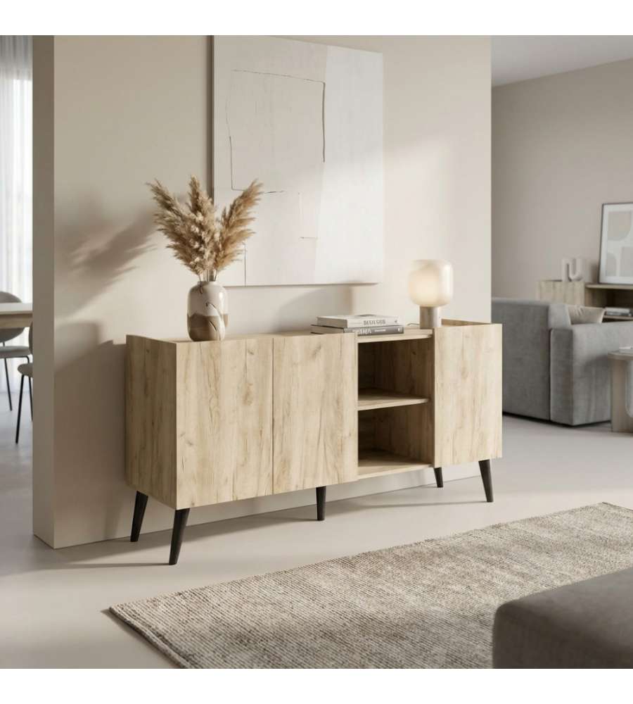 Cosma Mobile 3 Ante Rovere Grigio 160x40x83 cm con Mensole