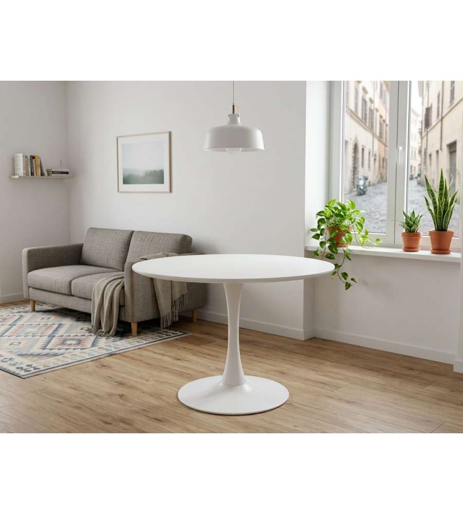 BIZZOTTO SALON Tavolo da pranzo rotondo 120 cm bianco MDF e acciaio