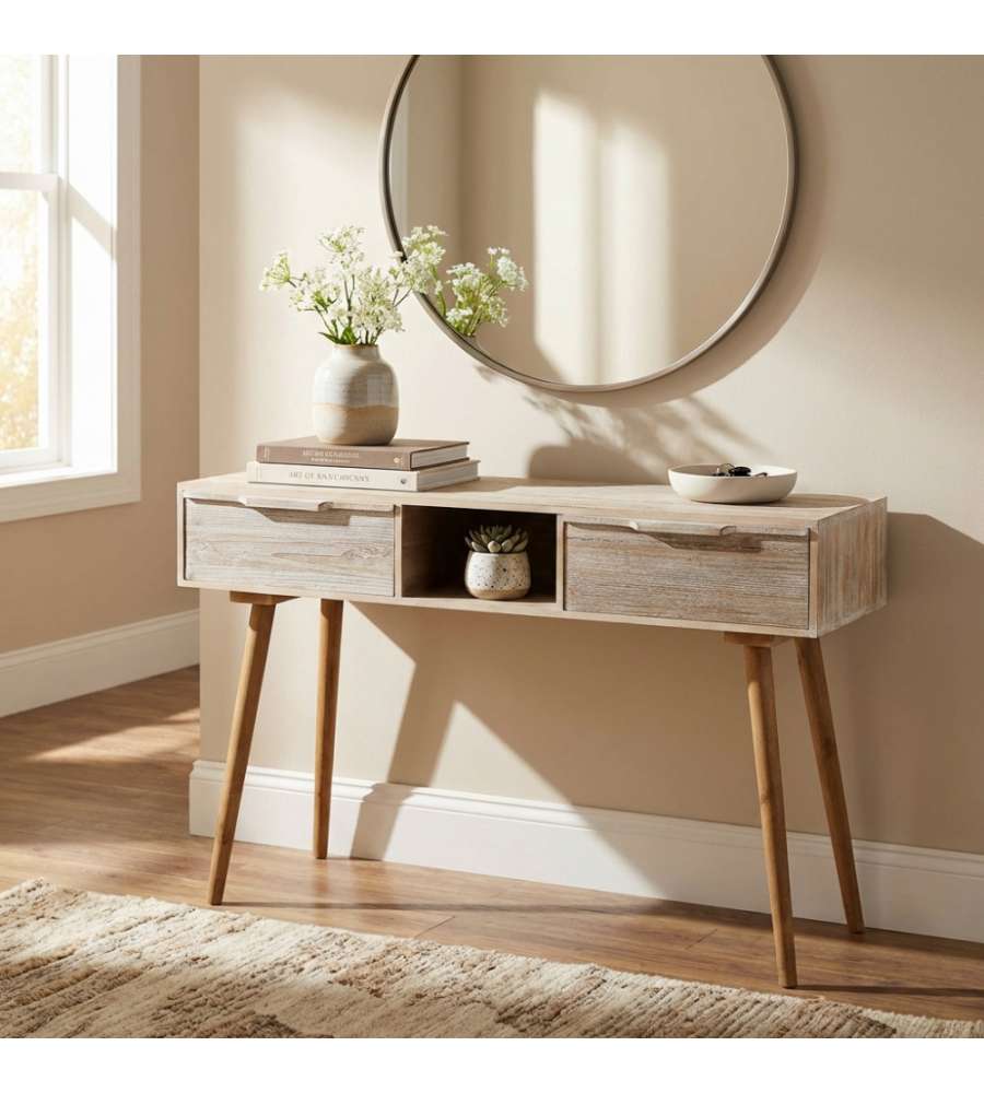 Cosma Consolle 2 Cassetti Legno Sbiancato 120x40x80 cm Rettangolare