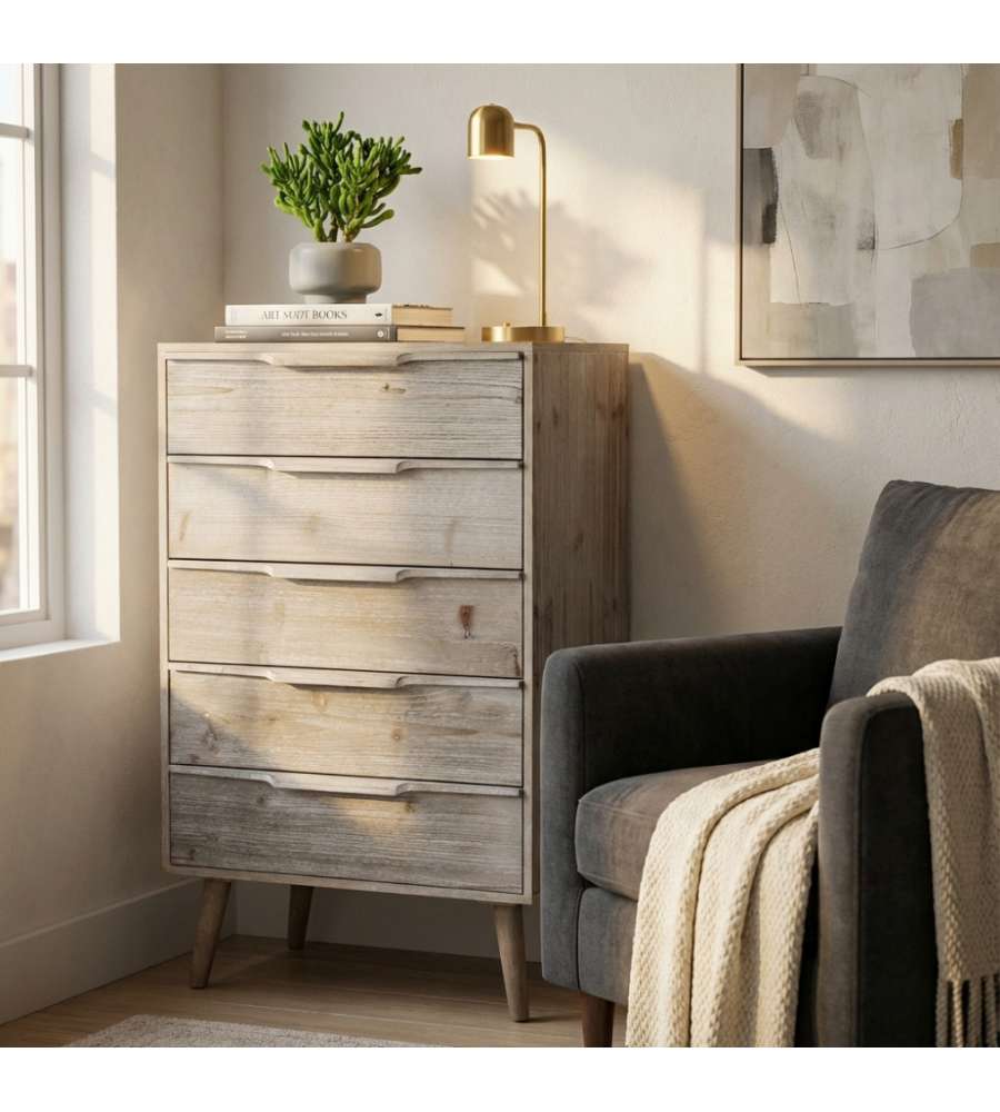 Cosma Home Cassettiera 5 Cassetti Tortora in Legno Paulownia 60x40x95 cm