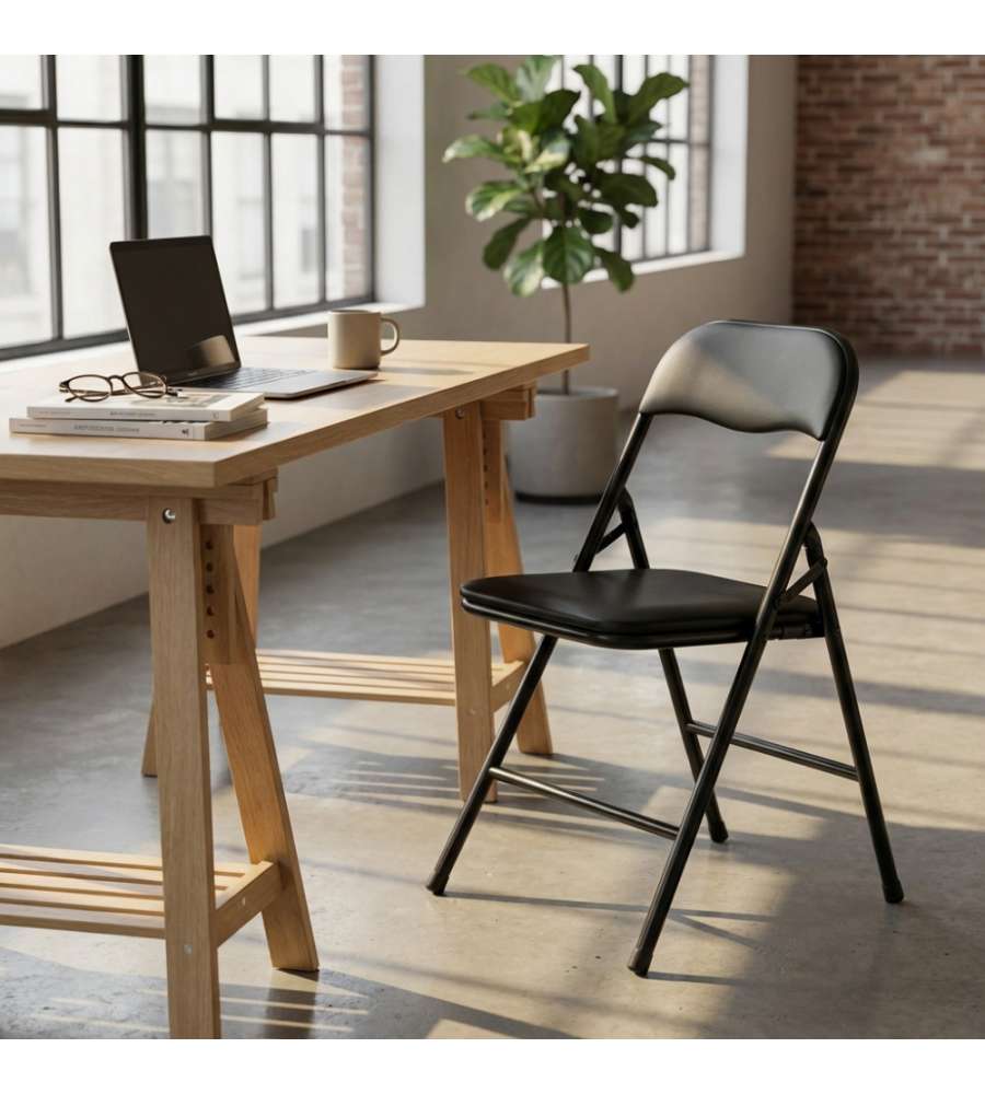 Cosma Sedia Pieghevole Slim Nera con Seduta in PVC e Struttura Nera