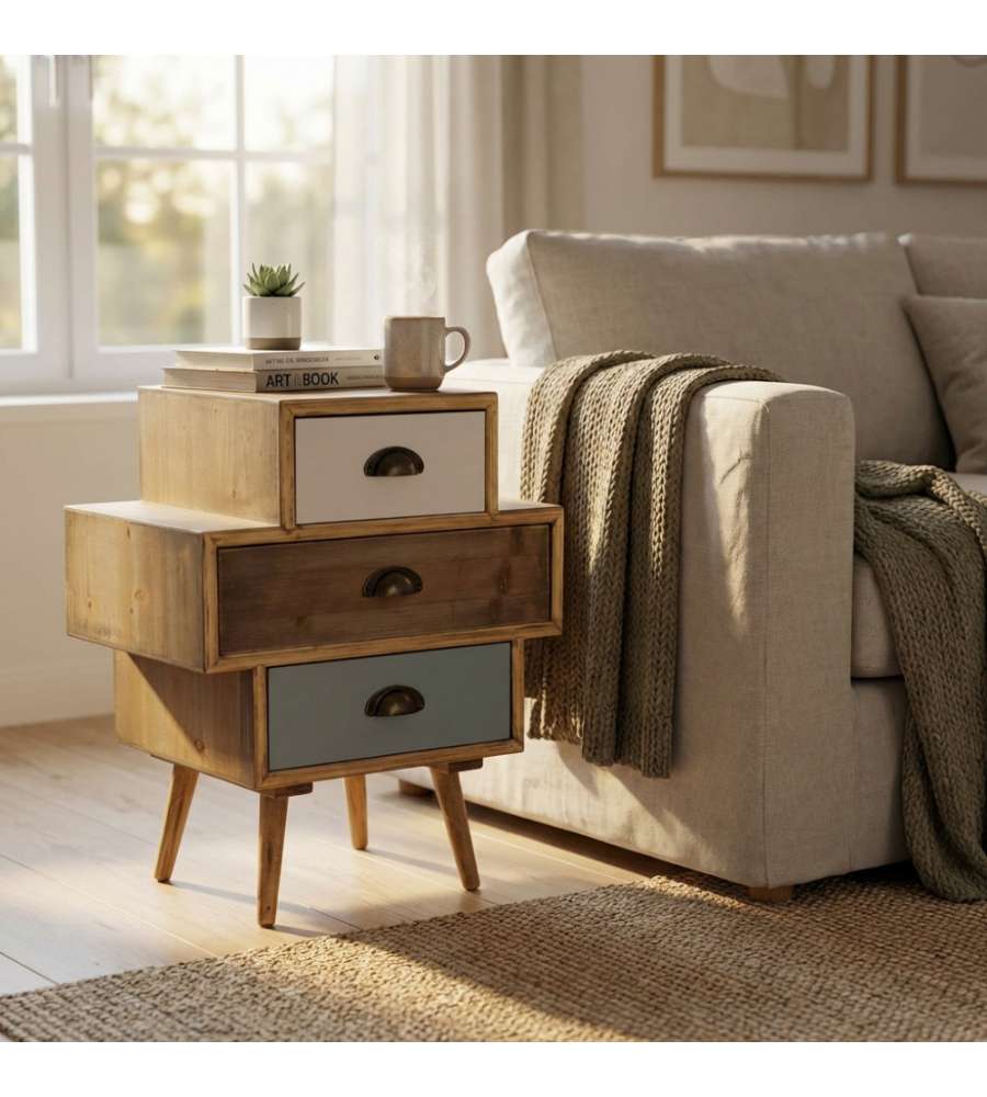 Cosma Mobiletto Victoria 3 Cassetti Colorati Marrone Chiaro 50x35x49.5