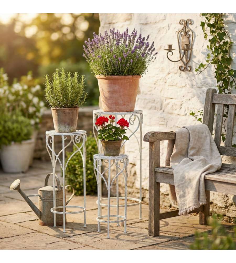 Cosma Set di 3 Fioriere in Metallo Bianco Antico �32-27-22 cm