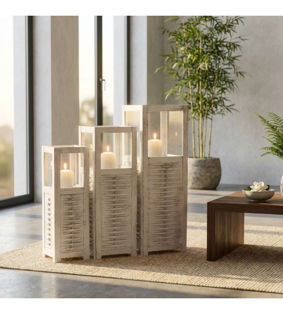 Cosma Set di 3 lanterne in metallo bianco con sfumature dorate