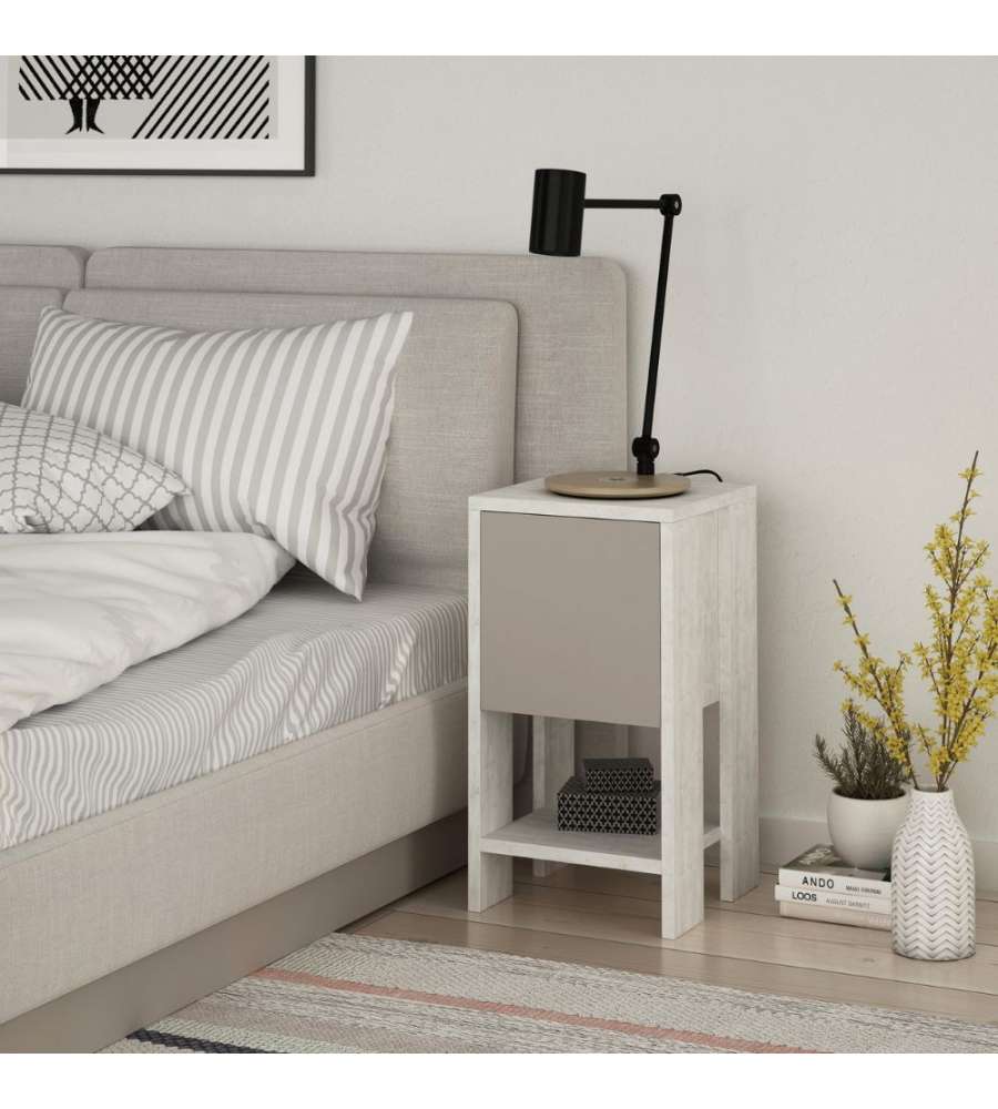 Effezeta Comodino Ema Anta Ribalta Bianco Tortora 30x30x55h - Arredo Camera