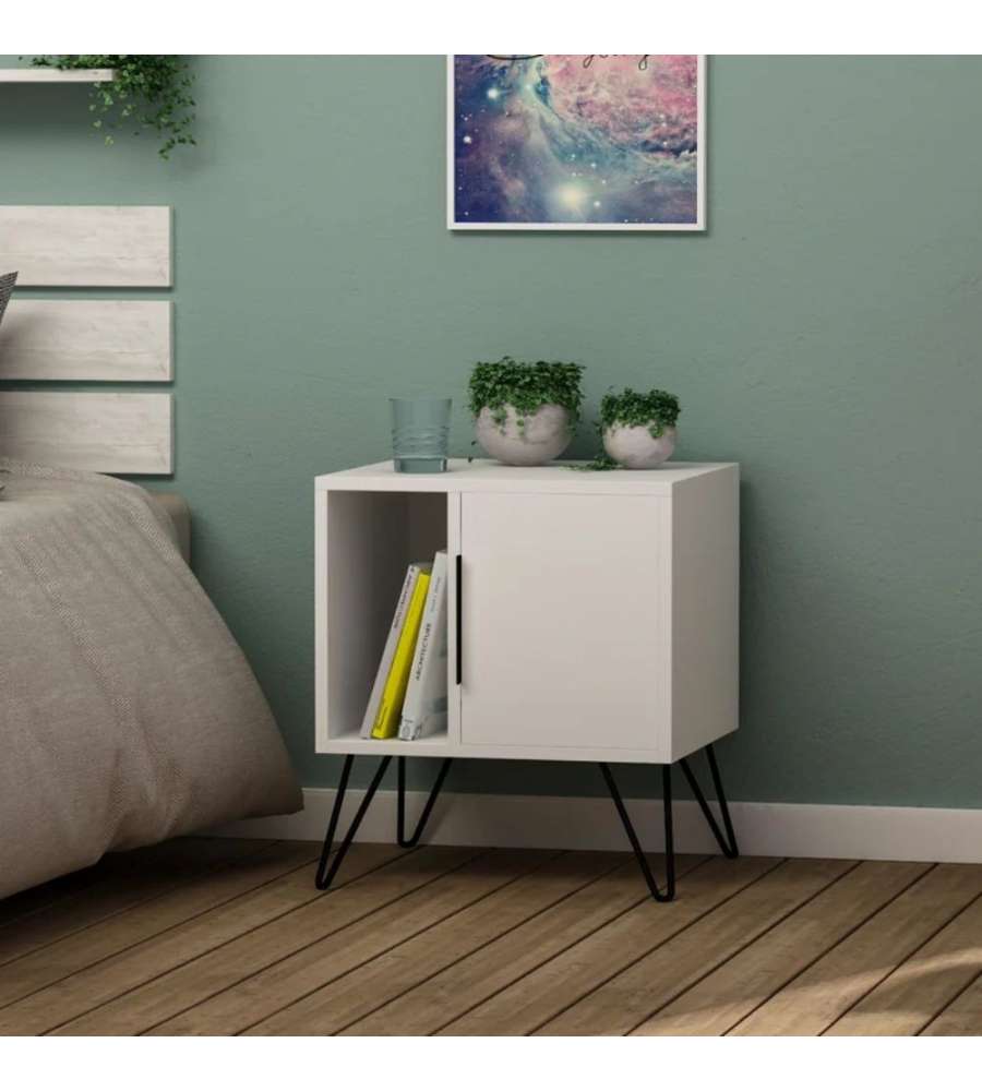 Effezeta Comodino Glynn Bianco con Anta e Vano a Giorno 50x44x60 cm