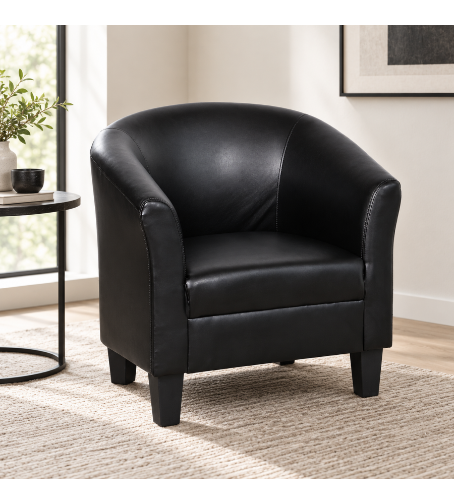 Poltroncina in Ecopelle Nera - Comoda e Elegante 73,5x65,5x72,5 cm