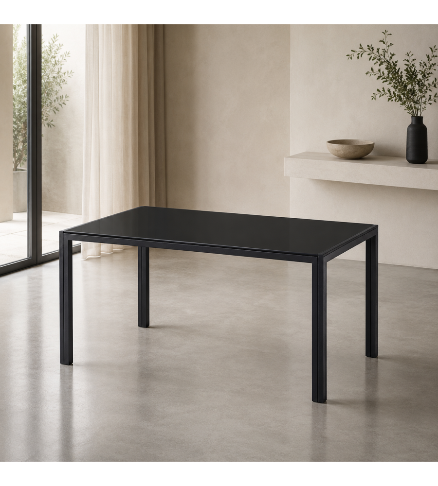 Tavolo Dining Fisso 140x80 cm Struttura Metallo Cristallo Nero