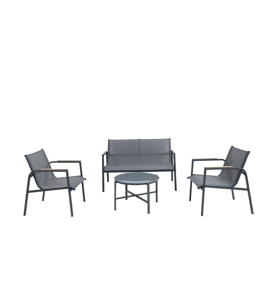 Domo Mea Salotto da Giardino Best Grey Grigio Scuro con Divano e Poltrone