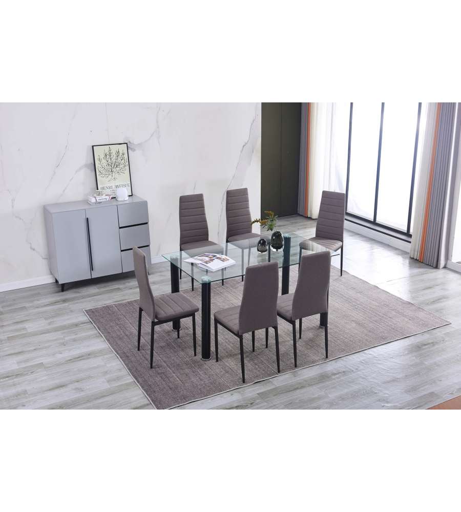 Domo Mea Set Avatar Tavolo in Vetro e 6 Sedie - Grigio