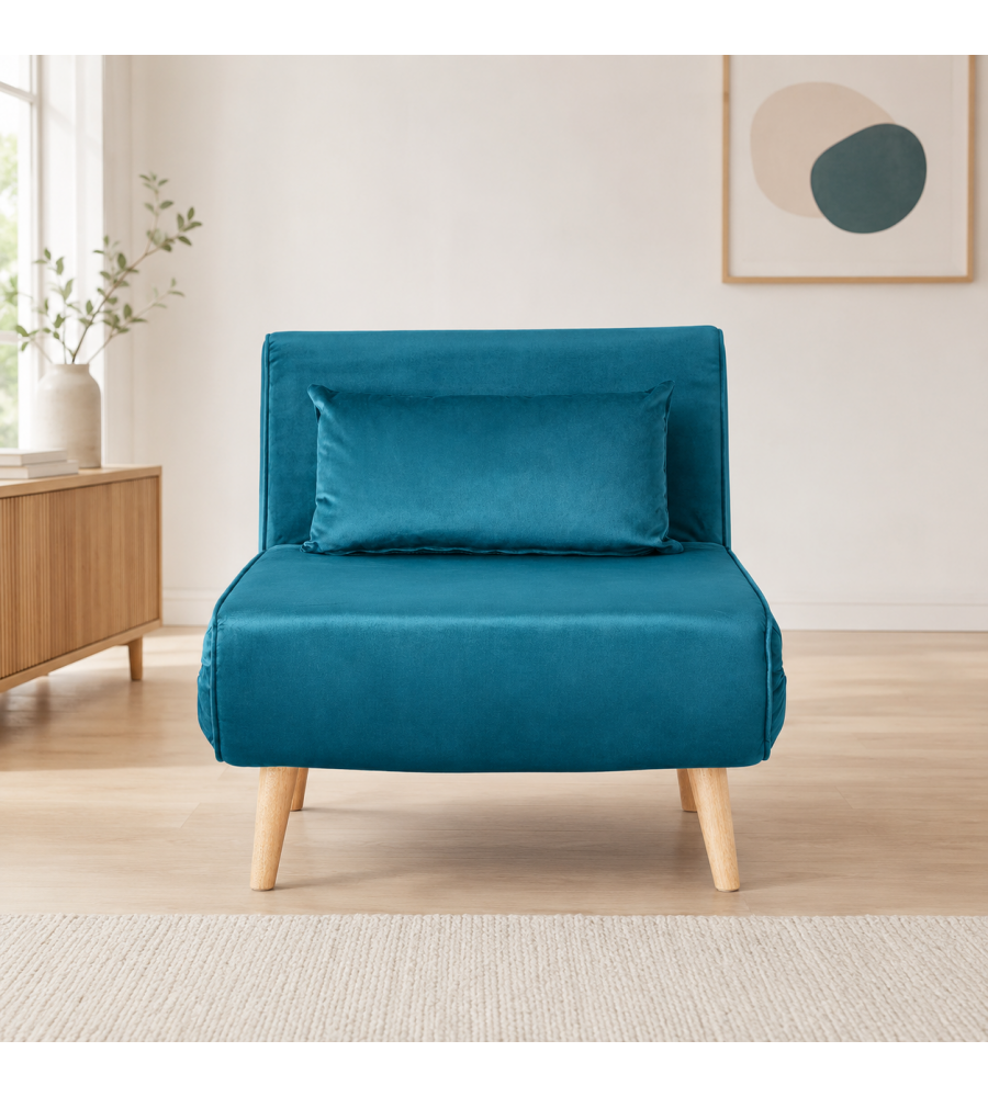 Domo Mea Poltrona Letto Blu Verde - Design Scandinavo Moderno - Velluto Comodo