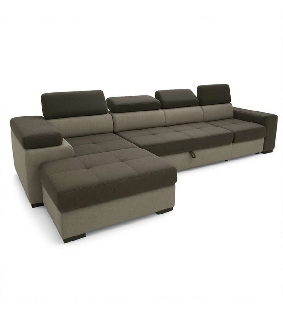 Domo Mea Divano Letto Angolare Antonello Marrone Beige con 2 Pouf - Contenitore