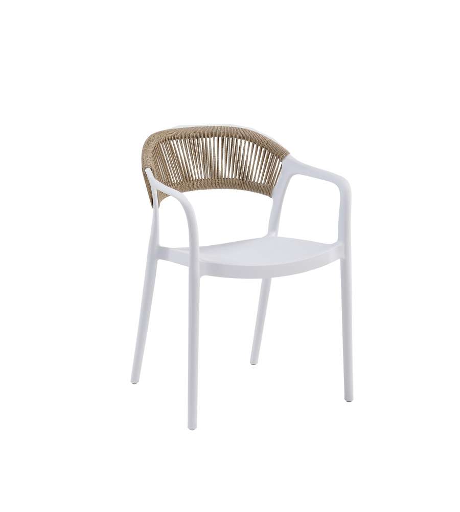 Domo Mea Sedia Janas Bianca con Schienale in Corda Beige 54x56,5x77 cm