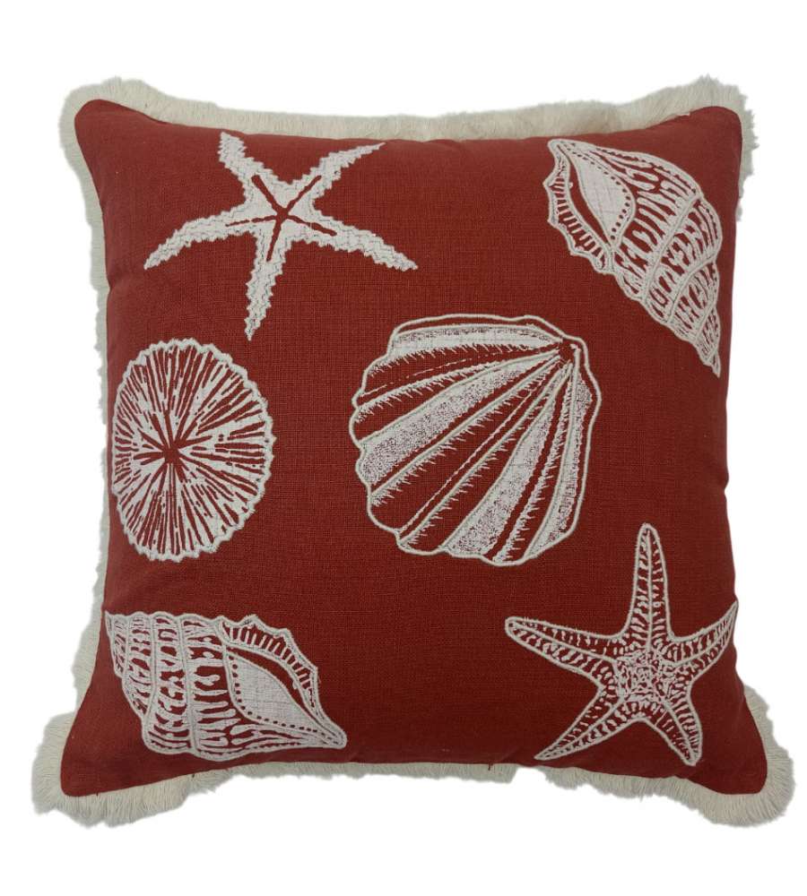 Domo Mea Cuscino decorativo rosso 45x45 cm con frange e ricami marini