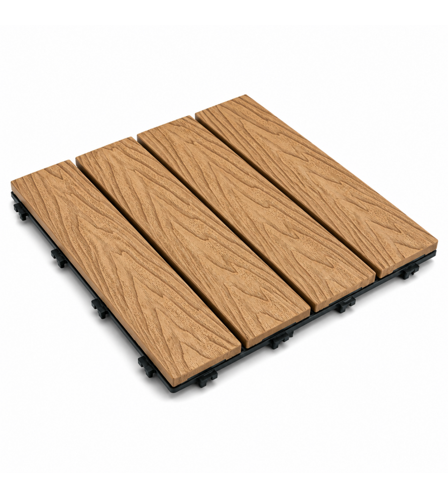 Piastrella ad incastro WPC 30x30 cm per esterni colore teak naturale antiscivolo