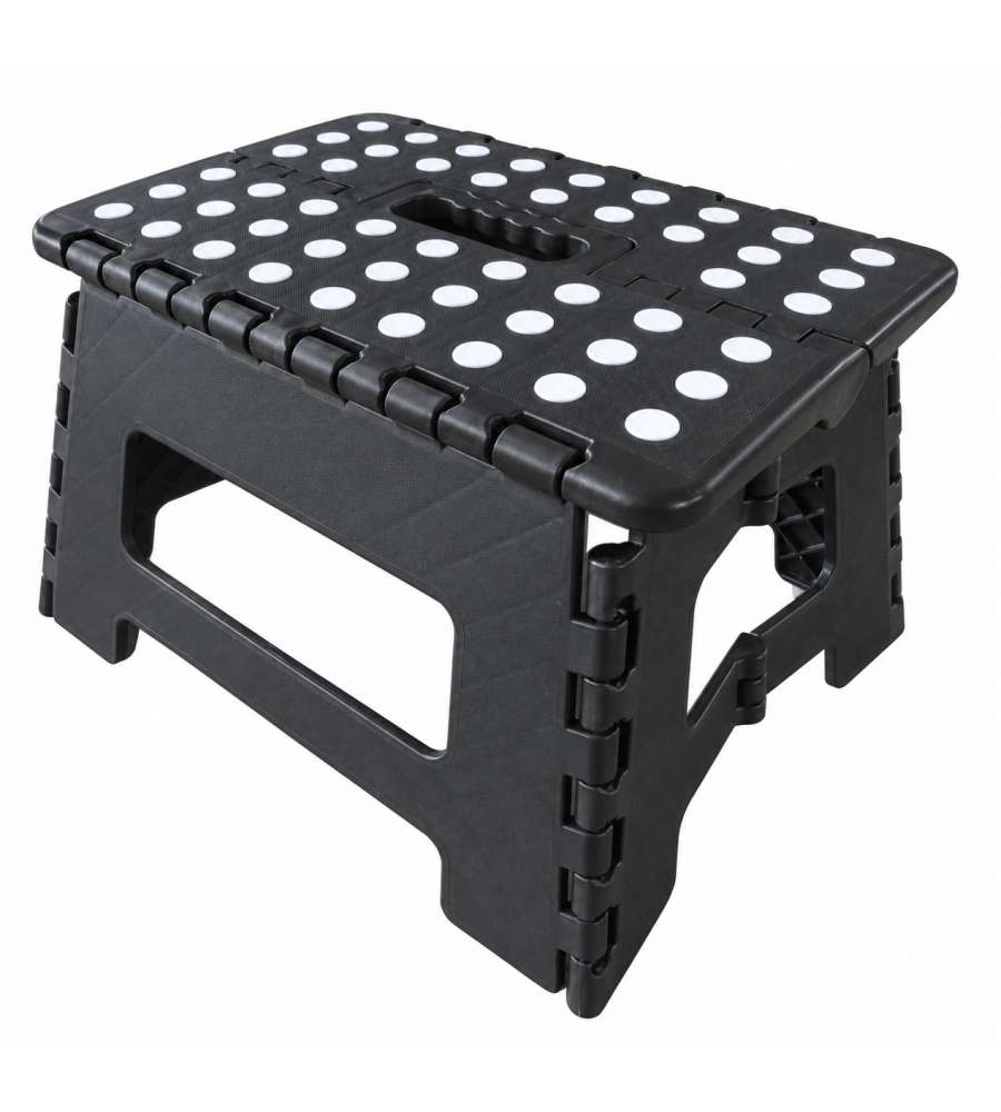 Sgabello plastica pieghevole nero 31x22x22 cm leggero e salvaspazio