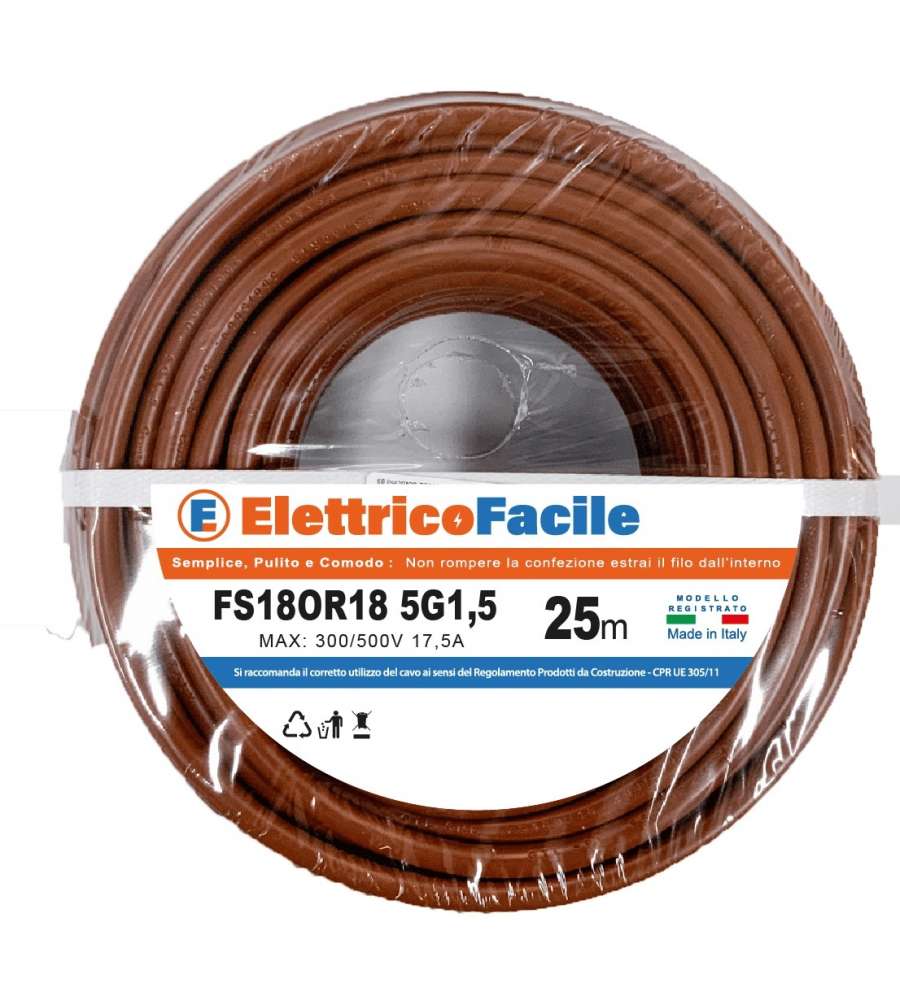 Cavo elettrico FS18OR18 5x1,5 mm� marrone 25 m per ingegneria civile