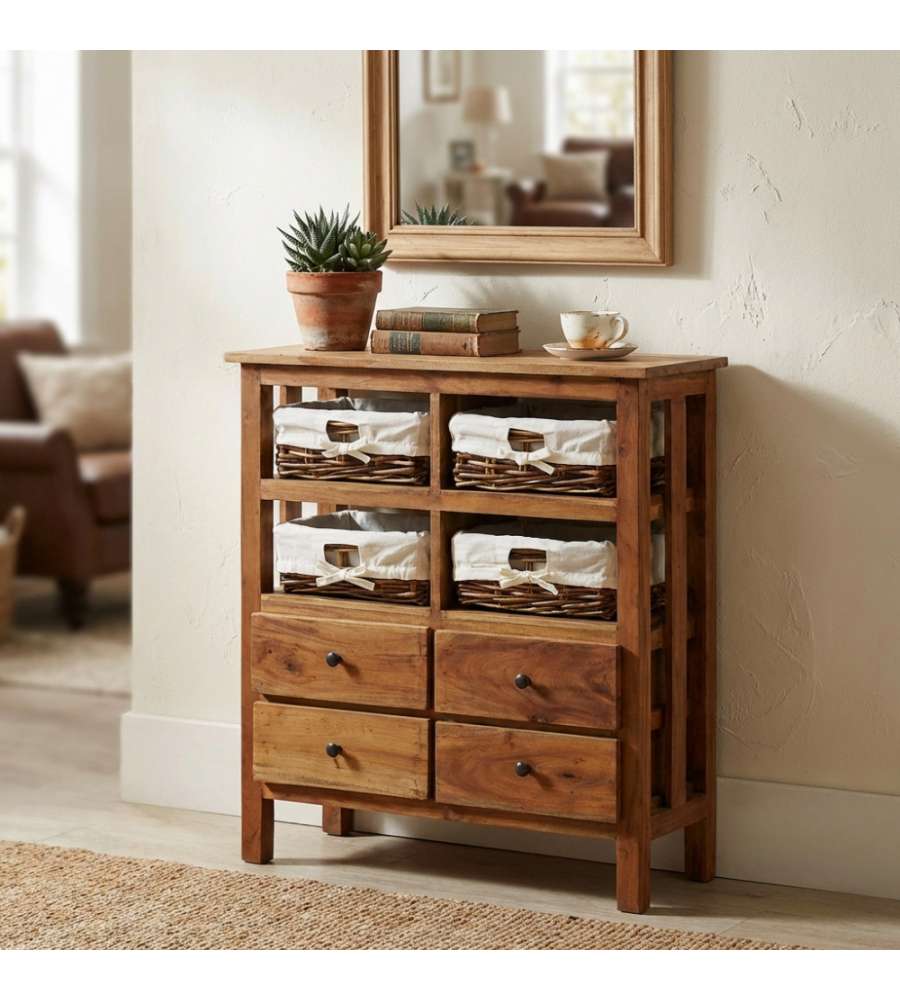 Cosma Mobiletto Sterling in Rattan e Legno Riciclato Marrone 78x30x94cm