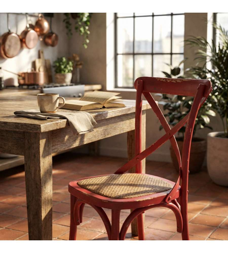 Cosma Sedia vintage rossa in legno 46x42x87cm senza braccioli rustica