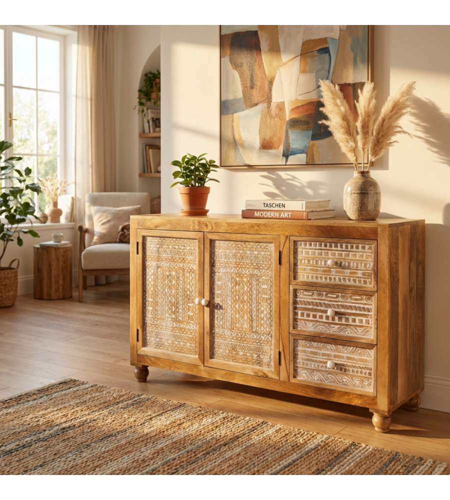 Cosma Mobile Jalen in Legno di Mango Bianco e Marrone 150x45x90 cm