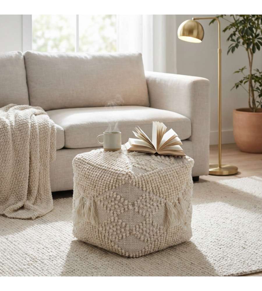 Cosma Pouf Quadrato in CotonexLana Bianco 40x40 cm per Arredamento Moderno