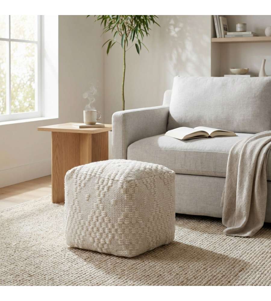 Cosma Pouf Quadrato Bianco 40x40 cm in CotonexLana Fisso Moderno