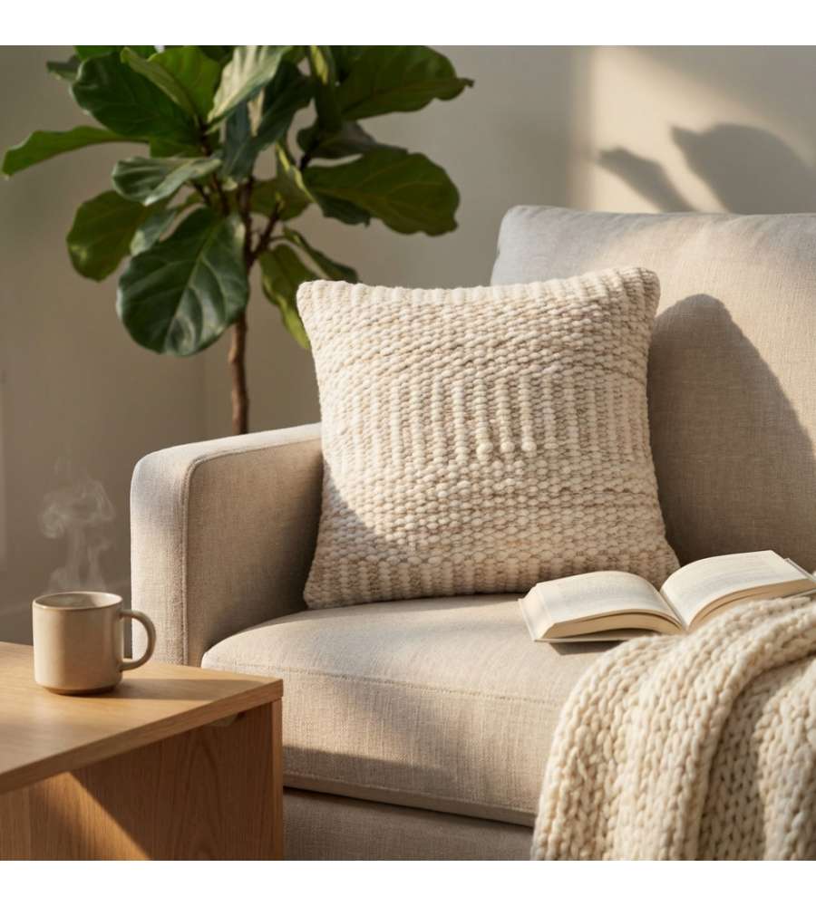 Cosma Cuscino Rom�o Ecr� e Bianco Quadrato 45x45 cm in Cotone e Lana