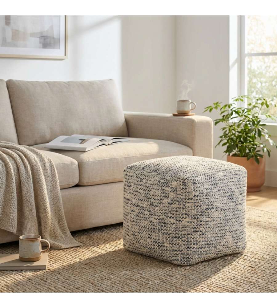 Cosma Pouf Quadrato 40x40 cm Bianco Blu Melange in Cotone Fisso