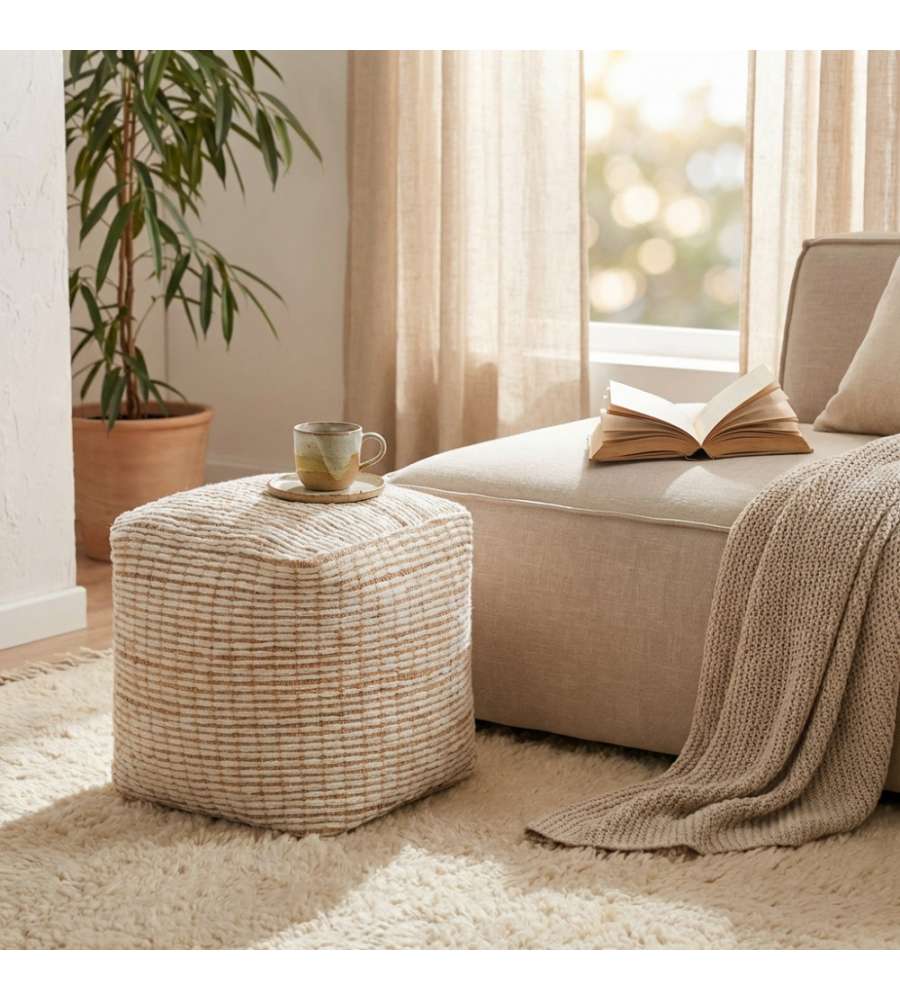 Cosma Pouf Quadrato Ecr� in Lana e Juta 40x40 cm - Design Moderno