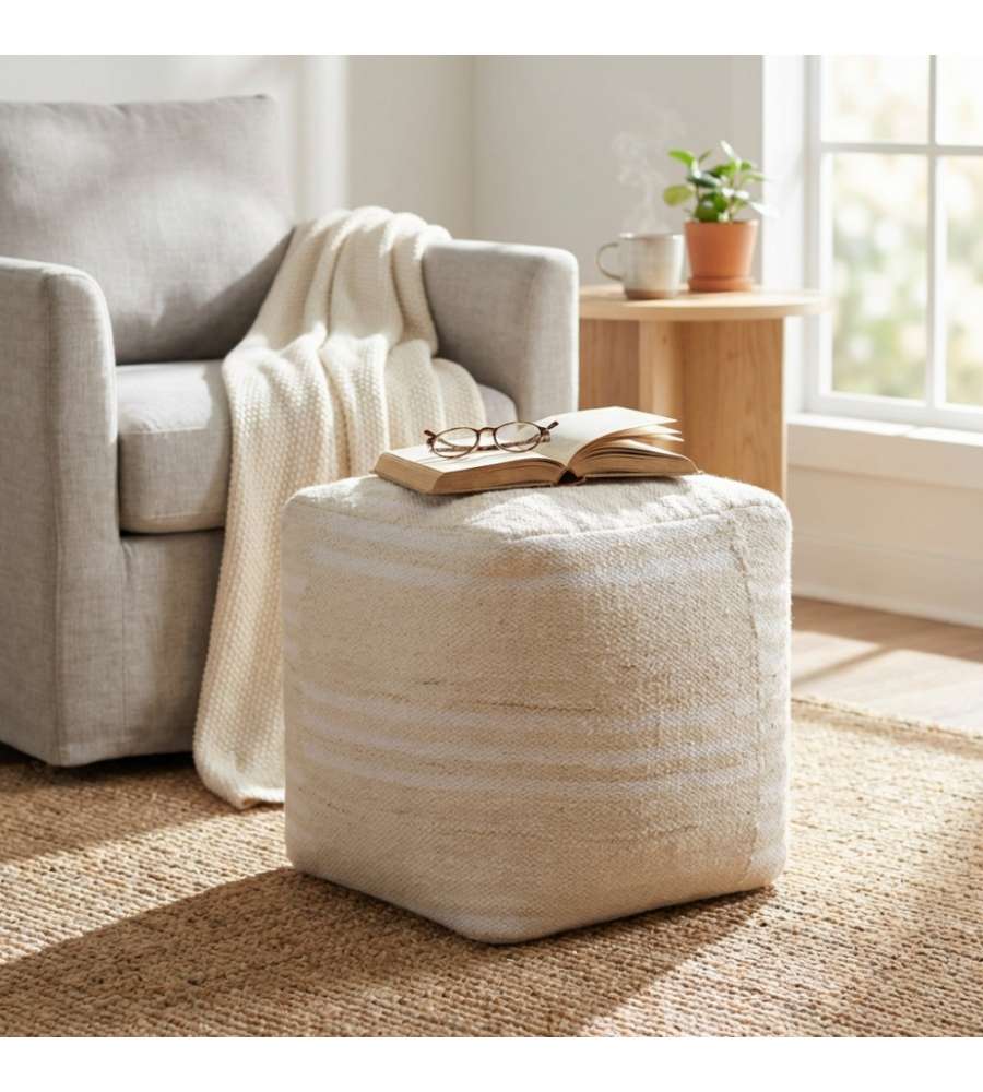 Cosma Pouf Quadrato in Lana 40x40 cm Ecr� Fisso Design Moderno