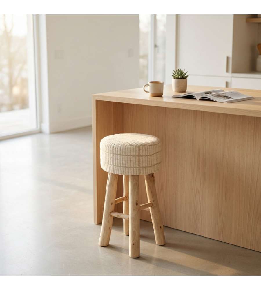 Cosma Sgabello Valentin Cucina in Legno e Lana 40x40x70 cm Bianco