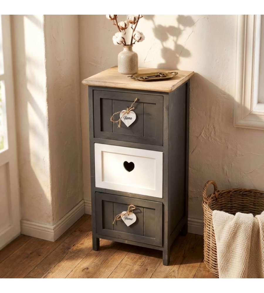 Cosma Mobiletto 3 Cassetti Grigio in Legno Stile Shabby Chic 30x27,5x63