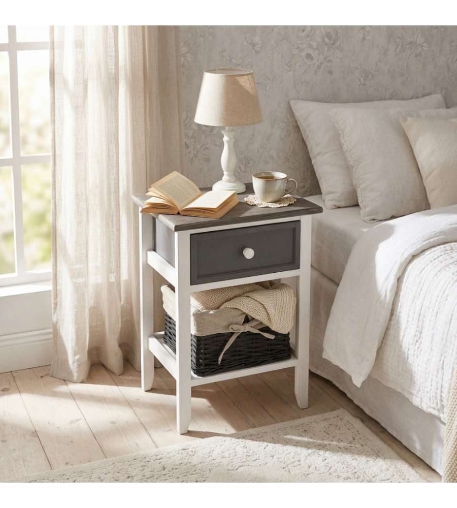 Cosma Mobiletto Andres 2 Cassetti Grigio Scuro 32x28x50 cm Stile Shabby Chic