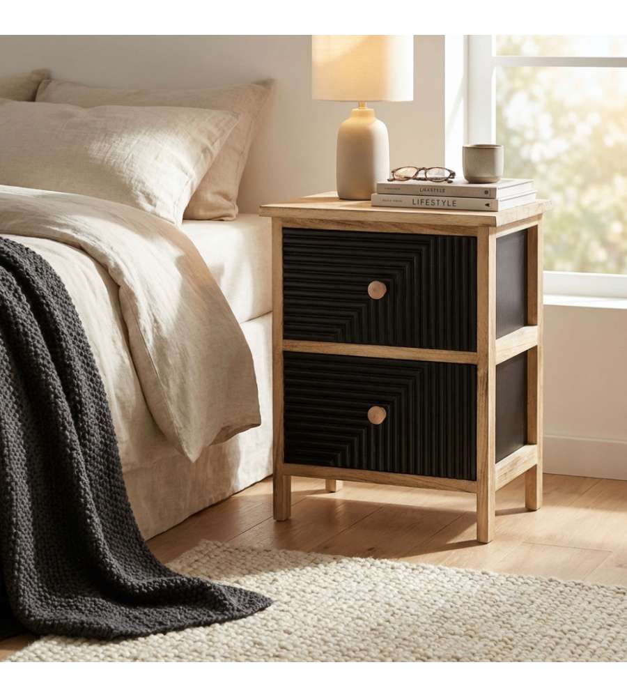 Cosma Mobiletto 2 Cassetti Nero in Legno Rettangolare Stile Industrial