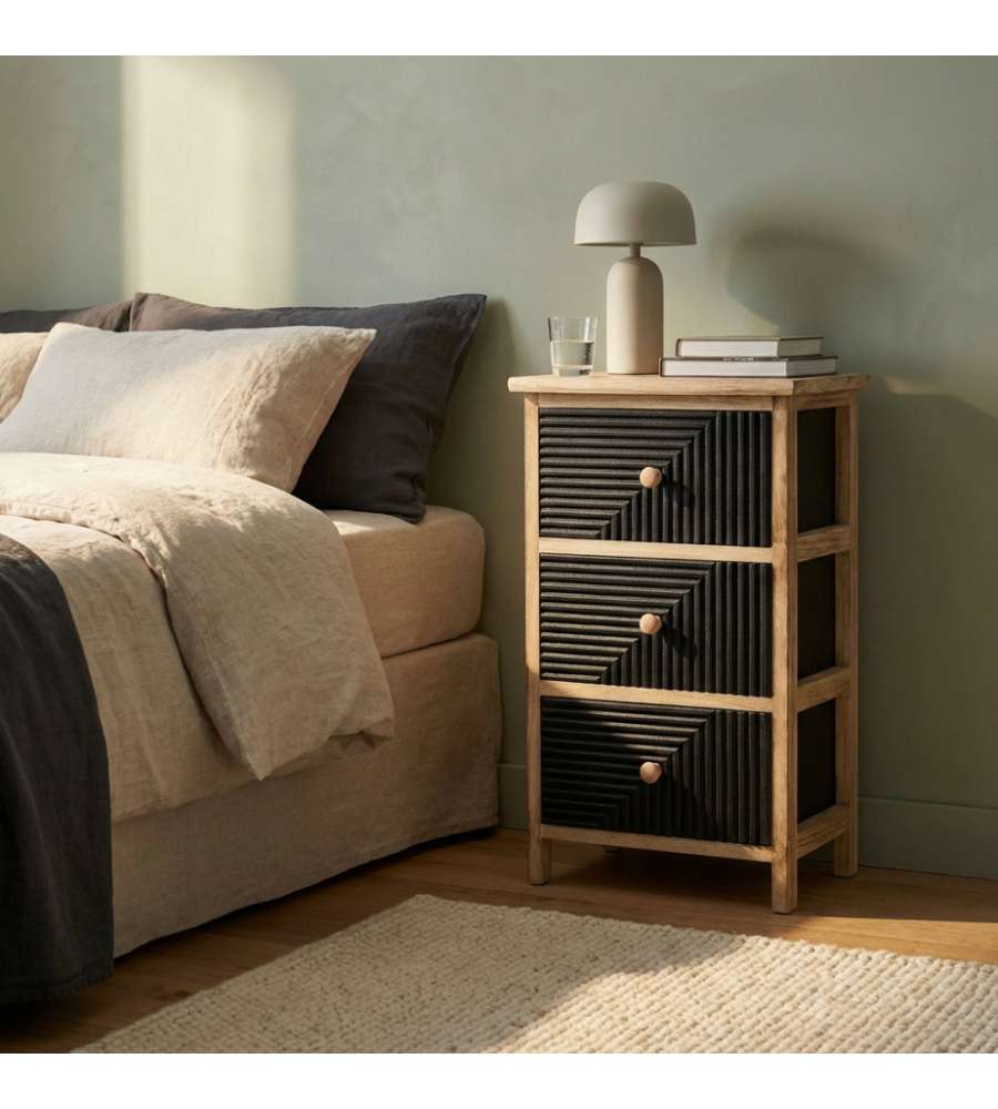 Cosma Mobiletto 3 Cassetti in Legno Nero 34x25x60.5 cm Stile Industrial