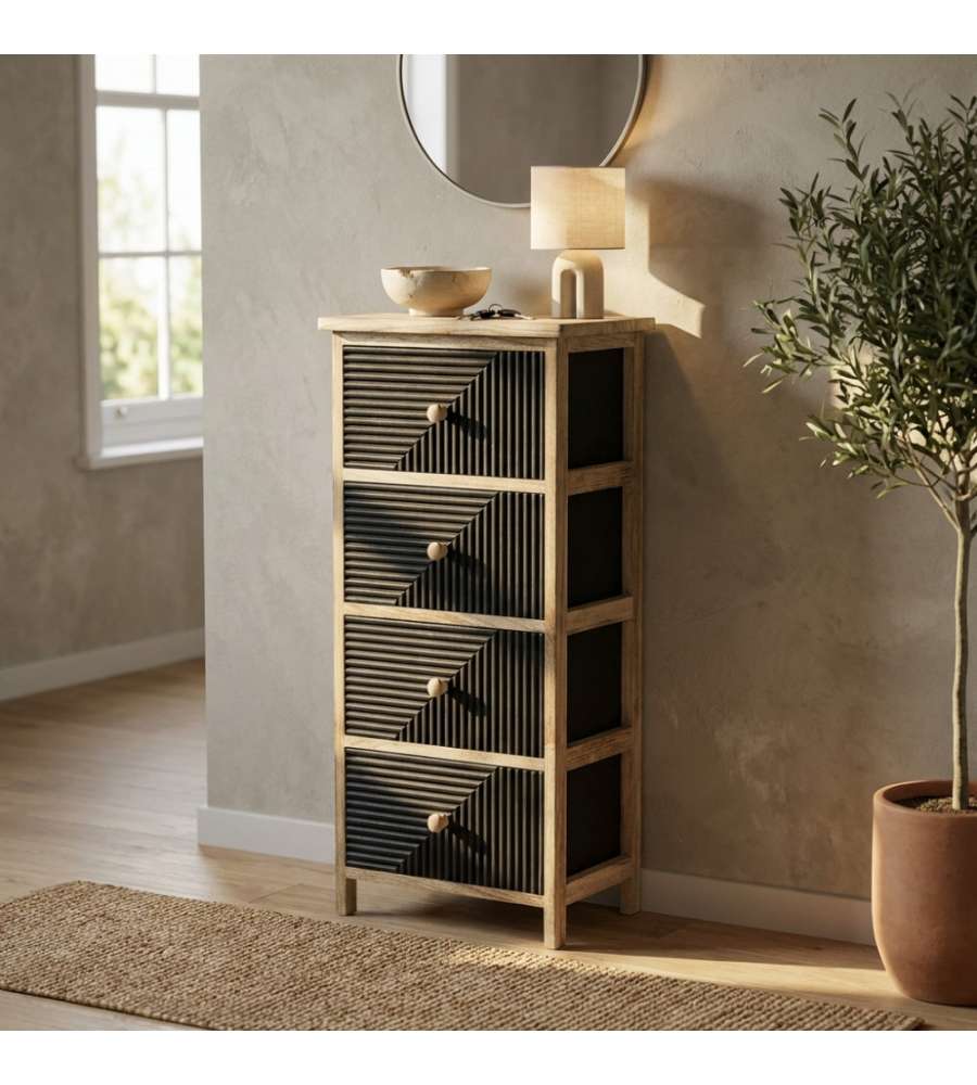 Cosma Mobiletto 4 Cassetti in Legno Nero 34x25x77 cm Stile Industrial