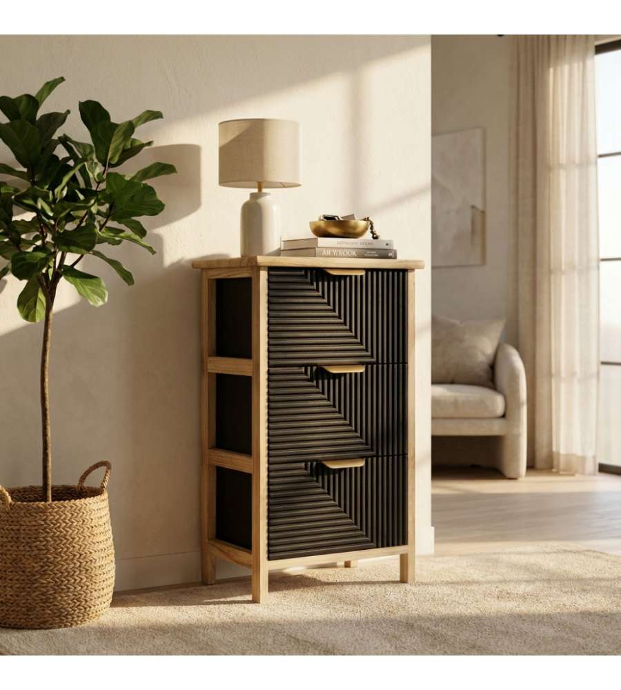 Cosma Mobiletto 3 Cassetti Nero in Legno 34x25x60,5 cm Stile Industrial
